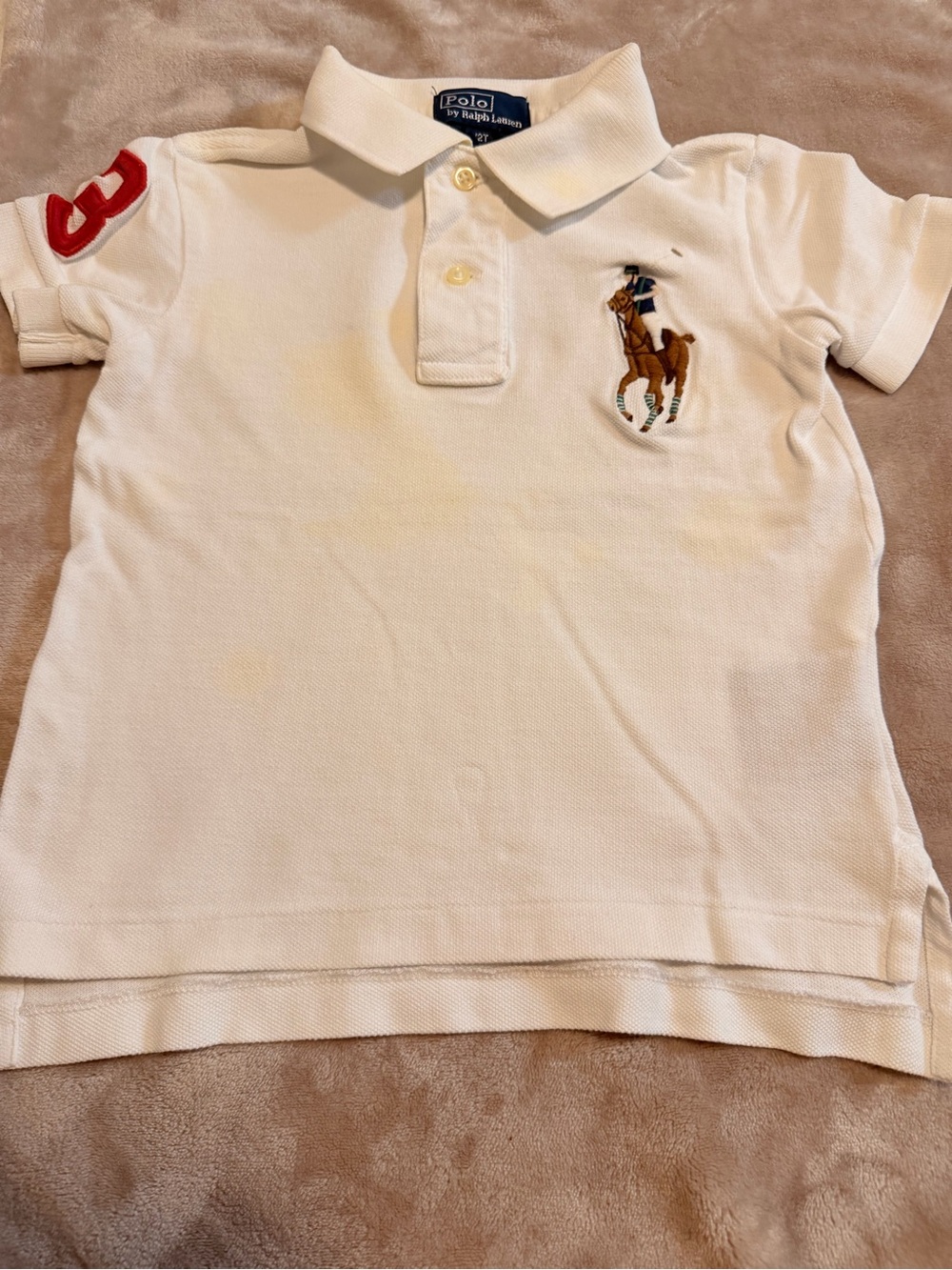 Polo by Ralph Lauren White Kids Polo with Red Sleeve Number